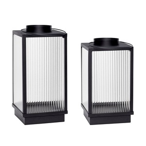 Farol Moderno de Metal y Vidrio Texturizado con Acabado Negro Mate, Faroles de Metal para Velas, Decoración del Hogar para Exteriores, Hechos a Mano - Product Image 1