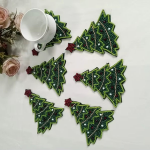 Hand <b>Beaded</b> Cocktail <b>Coasters</b> Non-Slip Base Decorative Artisan Craft for Housewarming Promotional Gifts - Product Image 4