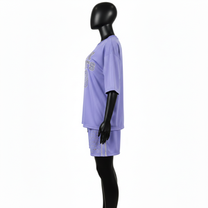 Ensemble short en jersey mesh pour femme, respirant, en polyester, avec logo thermocollé et strass, 100 % coton - Product Image 3