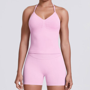 Women Cropped Yoga Bra Yoga Set One Shoulder Hanging <b>Neck</b> Vest Sports Underwear <b>Padded</b> Gym Seamless Fitness Breathable - Product Image 5