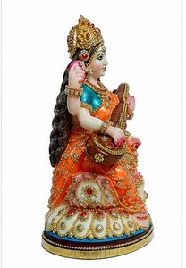 Saraswati Ji Orange Resin Radha Krishna <b>Figure</b> Handmade Traditional Religious Decoration for Diwali Home Office Tabletop Display - Product Image 2