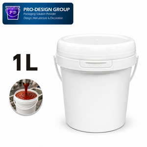 1L Food Grade Plastic Sauce Bucket with Handle and Flat Lid for Condiment Packaging, Leak-Proof Round Container - Product Image 1