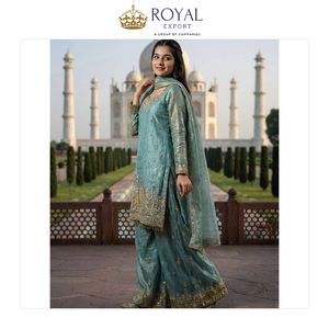 Colección de Diseñador de Ropa India de Alta Calidad, Traje Sharara de Seda Pura Fendy con Bordado de Lentejuelas - Product Image 3