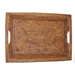 Plateau de service rectangulaire en rotin tressé à la main avec poignées, plateau de petit-déjeuner en osier pour table basse et ustensiles de cuisine - Product Image 5