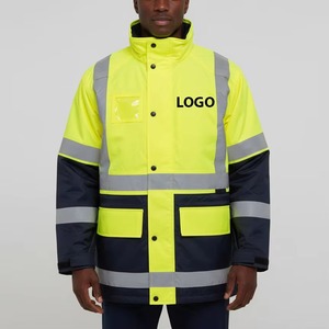 Chaqueta de Trabajo Impermeable y Transpirable de Alta Visibilidad para Hombre, Abrigo de Seguridad Largo para Otoño con Bolsillos, Cuello con Capucha, Material de Poliéster - Product Image 1