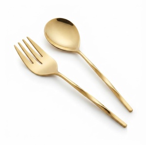 Gold Salad <b>Server</b> Set with Unique Twisted Handle Stainless Steel Serving Spoon and Fork Kit for Wedding <b>Buffet</b> Fine Dining Hotel - Product Image 1