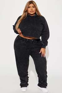 Cropped Acid Washed Tracksuit Women's Clothing Hoodie & Sweatpants <b>Distressed</b> Sweat suit Set - Product Image 5