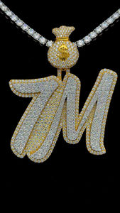 Offre Spéciale argent sac caution personnalisé 7M police nom pendentif personnalisé glacé deux tons plaqué or lettre pendentif Hip Hop bijoux - Product Image 5