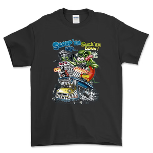 เสื้อยืดแขนสั้นสีเทาเข้มสำหรับผู้ชายพร้อมลายการ์ตูนรถตู้และลายกราฟิกตาอสูรคอกลมสไตล์สตรีทแวร์ลำลอง - Product Image 3