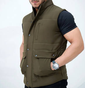 Chaleco acolchado grueso para hombre con logotipo personalizado, cuello alto, bolsillos con cremallera, chaqueta de invierno, chaleco acolchado negro para hombre - Product Image 5