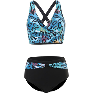Conjunto de Bikini de Moda con Escote en V Profundo, Top Cruzado y Braguita de Cintura Alta, Traje de Baño Estampado de Dos Piezas, Ropa de Playa de Spandex y Poliéster - Product Image 3