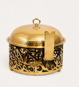 Cacerola de Acero Inoxidable Martillado con Diseño Árabe de Lujo, con Tapa Dorada, Calentador de Alimentos y Olla Aislada para Catering de Bodas - Product Image 3