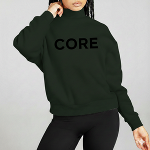 Pull décontracté à col montant oversize à manches longues pour femme, coupe ample, style urbain, confort quotidien, logo frontal - Product Image 1