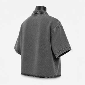 Camisa de Mezclilla de Manga Corta para Hombre, Estilo Vintage, Lavada, Talla Grande, Fabricante de Ropa con Etiqueta Privada OEM ODM - Product Image 2