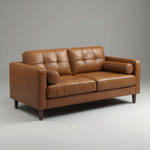 โซฟาหนังคาราเมลระดับไฮเอนด์ ตกแต่งกระดุมด้านหลัง พร้อมหมอนอิง ผลิตจากโรงงานโดยตรง สำหรับเฟอร์นิเจอร์ห้องนั่งเล่นที่บ้าน - Product Image 2