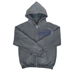 Winter Women's Custom Distressed <b>Cropped</b> <b>Zip</b> Hoodies 100% Cotton Vintage Washed Streetwear Y2K <b>Hoodie</b> - Product Image 1