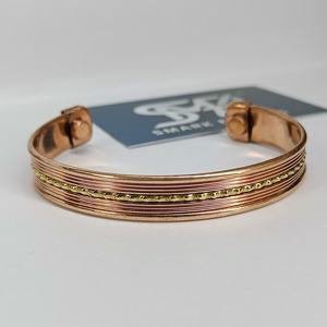 Traditional Lined Copper Open Cuff Bangle Handmade <b>Adjustable</b> <b>Bracelet</b> with Center Chain Detail Lightweight for Unisex - Product Image 1