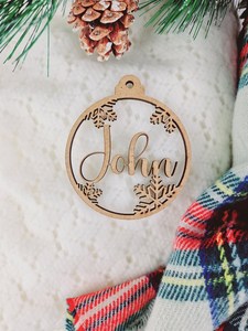 Personalized Wooden Christmas Ornament Circular Laser Cut <b>Snowflake</b> Design Sophia Name Holiday <b>Decorative</b> Objects Rustic Style - Product Image 6