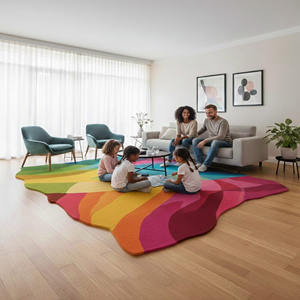 Alfombra de Lana de Nueva Zelanda Hecha a Mano, Diseño Abstracto Colorido, Forma Orgánica Moderna, Base de Látex, Regalo de Año Nuevo - Product Image 3