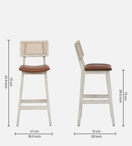 PU Leather Commercial Contemporary <b>Bar</b> <b>Stool</b> Sandblasted White Distress Finish Counter <b>Height</b> Kitchen Furniture Handcrafted - Product Image 3