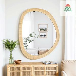 Espejo de Ratán, 31.5x25.2 Pulgadas, Espejo de Pared Asimétrico de Ratán Estilo Boho para Baño, Sala de Estar - Product Image 4