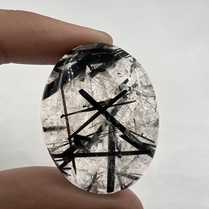 Quartz Rutile Noir Naturel Cabochon Ovale Pierre Précieuse Libre INDIA GEMS 38x22x7MM Effet de Couleur pour la Fabrication de Bijoux Vente en Gros - Product Image 1