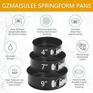 Set di 3 Teglie per Torte con Fondo Rimovibile, Antiaderenti in Acciaio al Carbonio, 4, 7, 9 Pollici, per Cheesecake - Product Image 6