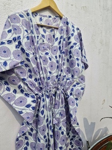 Cotton Floral Kaftan <b>Dress</b> Women Blue Printed Kaftan <b>Lounge</b> Wear Beach Cover Up Soft Cotton Nightwear Kaftan <b>Dress</b> - Product Image 6