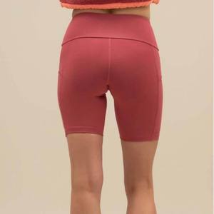 Shorts de sport pour femmes à taille haute, couleur unie, avec poches, respirants, taille élastique, en tissu tricoté, spandex et nylon - Product Image 3