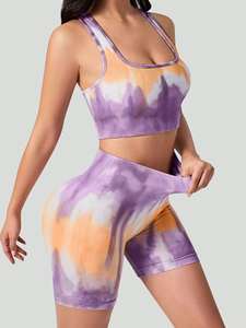 Ensemble de yoga sans couture tie-dye pour femmes, taille haute, séchage rapide, respirant, vêtements de sport pour la course et l'entraînement, vente en gros personnalisée - Product Image 1