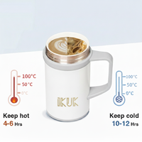 Thermos à double paroi en acier inoxydable 13 oz/410 ml avec revêtement en porcelaine, poignée intégrée, pour thé et café, maintien au chaud 4-6h / au froid 8-10h, design moderne et classique