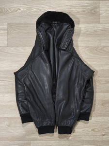 Veste en cuir surdimensionnée noire en cuir de vachette avec col en fausse fourrure amovible, faite à la main, raffinée, pour homme, veste bomber moderne personnalisée - Product Image 6