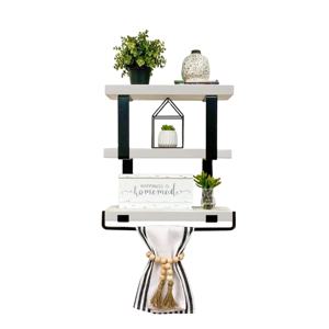 Modern Three Tier Floating Wall <b>Shelf</b> with Towel Holder Perfect for Bathroom Decor and Space Saving Display Organizer - Product Image 1