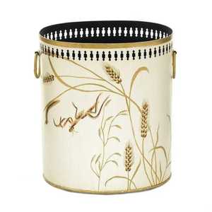 ถังขยะโลหะสีขาวขุ่นทรงกลม ลายข้าวสาลี พร้อมหูจับ สำหรับโรงแรม - Product Image 1