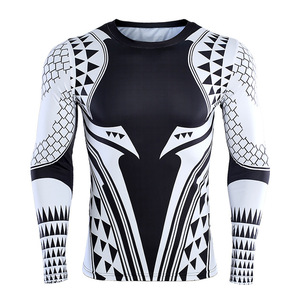 <b>Men</b> Full Sleeve Rash Guard <b>Black</b> White Geometric Print Quick Dry Eco-Friendly Anti-Bacterial Polyester/Nylon Sport Shirt Adult - Product Image 1