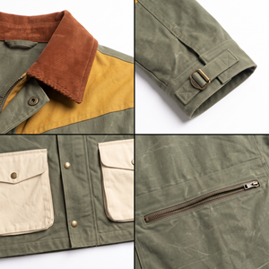 Chaqueta de Caza Vintage para Hombre, de Lona Encerada, 450GSM, Diseño Color Block - Product Image 4
