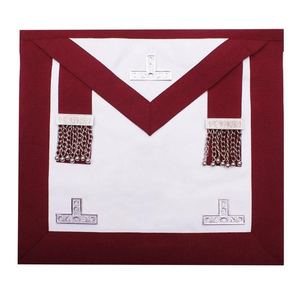 Tablier de maître maçonnique provincial, bordure moirée marron avec pompons en chaîne métallique argentée, personnalisable sur demande - Product Image 1