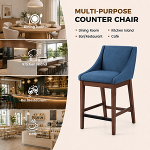 Modern Blue Upholstered Counter Chair with Bar <b>Stool</b> for Kitchen Island <b>Dining</b> Room Upholstered Counter Chair - Product Image 3