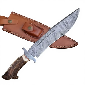 Cuchillo de Caza Personalizado de Acero de Damasco, Hoja de Punta de Lanza, Mango de Hueso, Hoja Fija, Cuchillos de Caza Personalizados OEM - Product Image 4