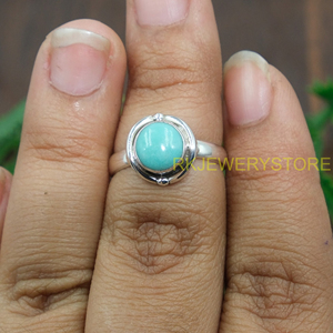Bague en pierre turquoise bleue, bague en argent Sterling 925, bagues de fiançailles pour femmes, bijoux turquoise, cadeau de noël pour femmes - Product Image 4