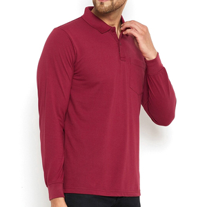 Polo de Manga Larga para Hombre, Tejido de Punto, Algodón, Color Sólido, con Bolsillo, Casual, Rojo, Corte Regular, Transpirable - Product Image 1