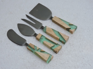 Stainless Steel Cheese Utensil <b>Set</b> 4 Piece Colorful Resin Wood Handle Serving Tools <b>Hand</b> <b>Wash</b> Only - Product Image 2