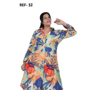 Vestido Midi Estampado Floral de Poliéster, Cuello en V, Mangas Largas, Estilo Boho, Transpirable, Casual, para Primavera, Verano y Playa - Product Image 1