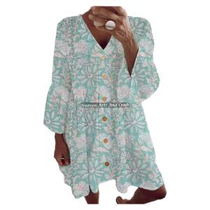 Precios Accesibles: Vestido de Verano Bohemio para Mujer, Estilo Resort, Manga Campana, Estampado a Bloques, Moda Gitana, Estampado a Mano - Product Image 1