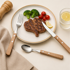 Juego de Cubiertos de Acero Inoxidable con Mango de Madera Natural para Restaurantes de Alta Cocina, Personalizable con Logotipo OEM/ODM, Precio de Fábrica - Product Image 5