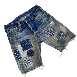 Shorts en jean pour hommes, style streetwear, amples, patchwork, brodés, en toile, vente en gros, été - Product Image 3