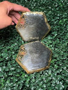 Fancy black and gold hexagon <b>agate</b> epoxy resin <b>coaster</b> set - Product Image 6