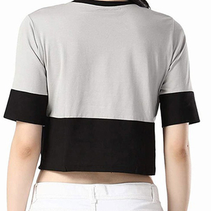 Index Apparel Women's Crop <b>Top</b> Short Sleeve O-Neck Color Blocked Casual T-Shirt Spring Summer Wear - Product Image 6