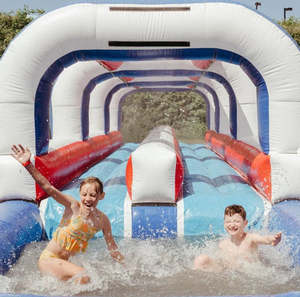 Toboggan aquatique gonflable à double voie avec piscine à jets d'eau - Toboggan aquatique robuste pour enfants et adultes - Product Image 1