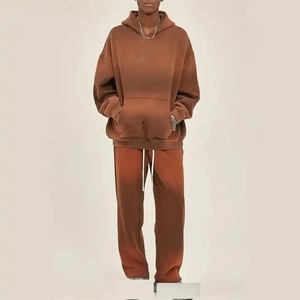 Survêtement unisexe à capuche de couleur unie avec poches latérales, fermeture à cordon, 100% coton, effet délavé - Product Image 3